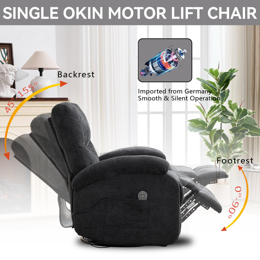 Hot massage manual lounge chair, with rocker arms and rotating fabric, with cup bucket, for living room, black