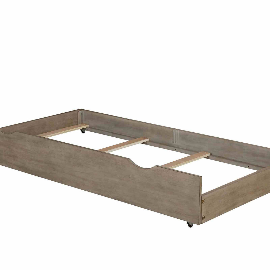 Transitional Twin Size Bed w Trundle 2x Nightstands Warm Gray Bedroom Furniture Wood Grain Texture 3pc Set