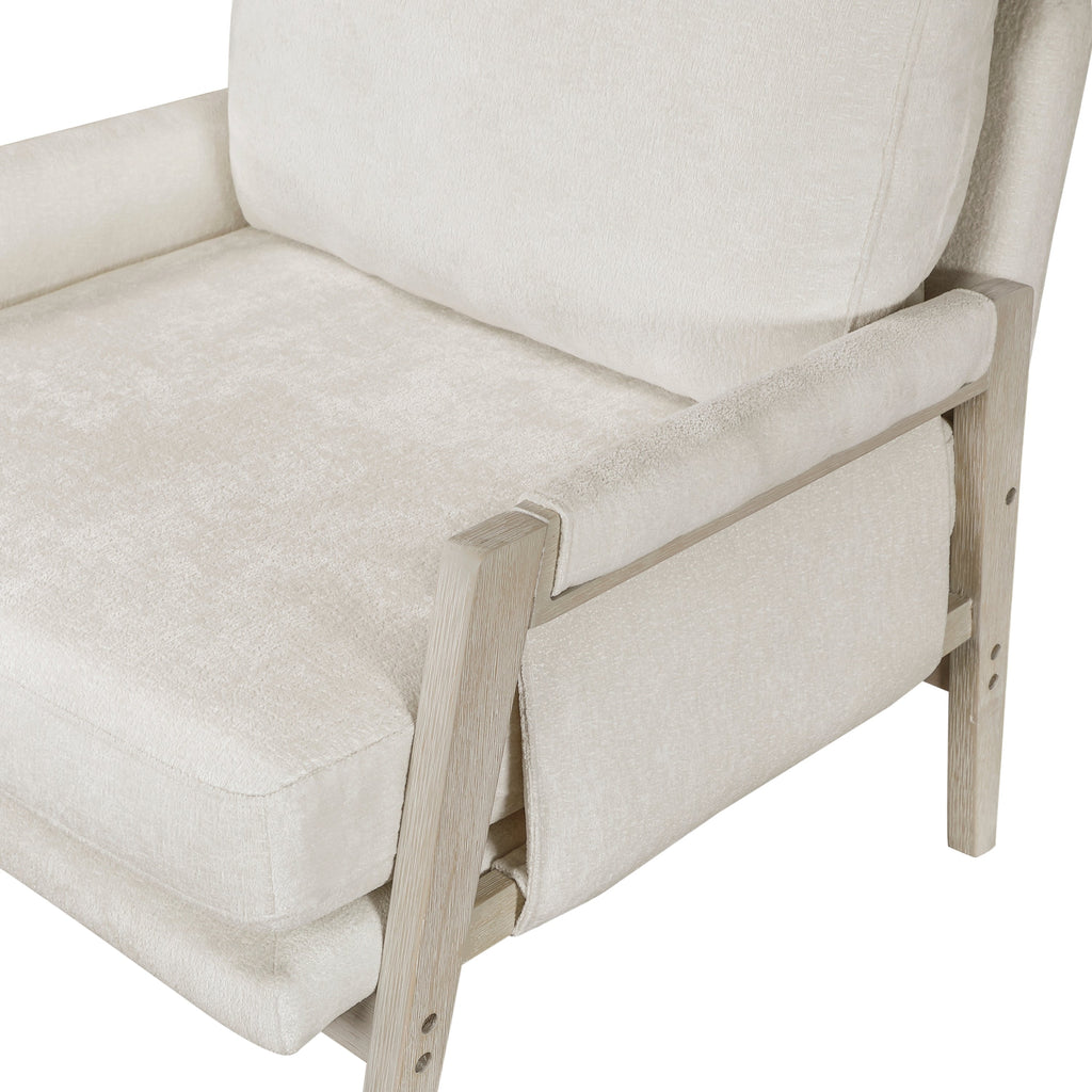 Modern Home Accent Chair Cushion Seat Back Cream Chenille Fabric Upholstery Solid Wood Furniture 1pc