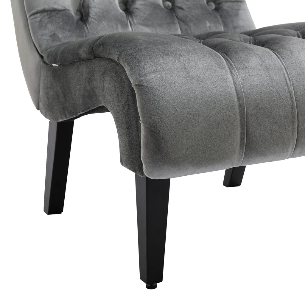COOLMORE Modern Velvet Armless Accent Living Room Chair / Leisure Chair,Upholstered Fabric Button Comfortable Chair with Wooden Legs for Bedroom, Living Room, Office (Silver Velvet)
