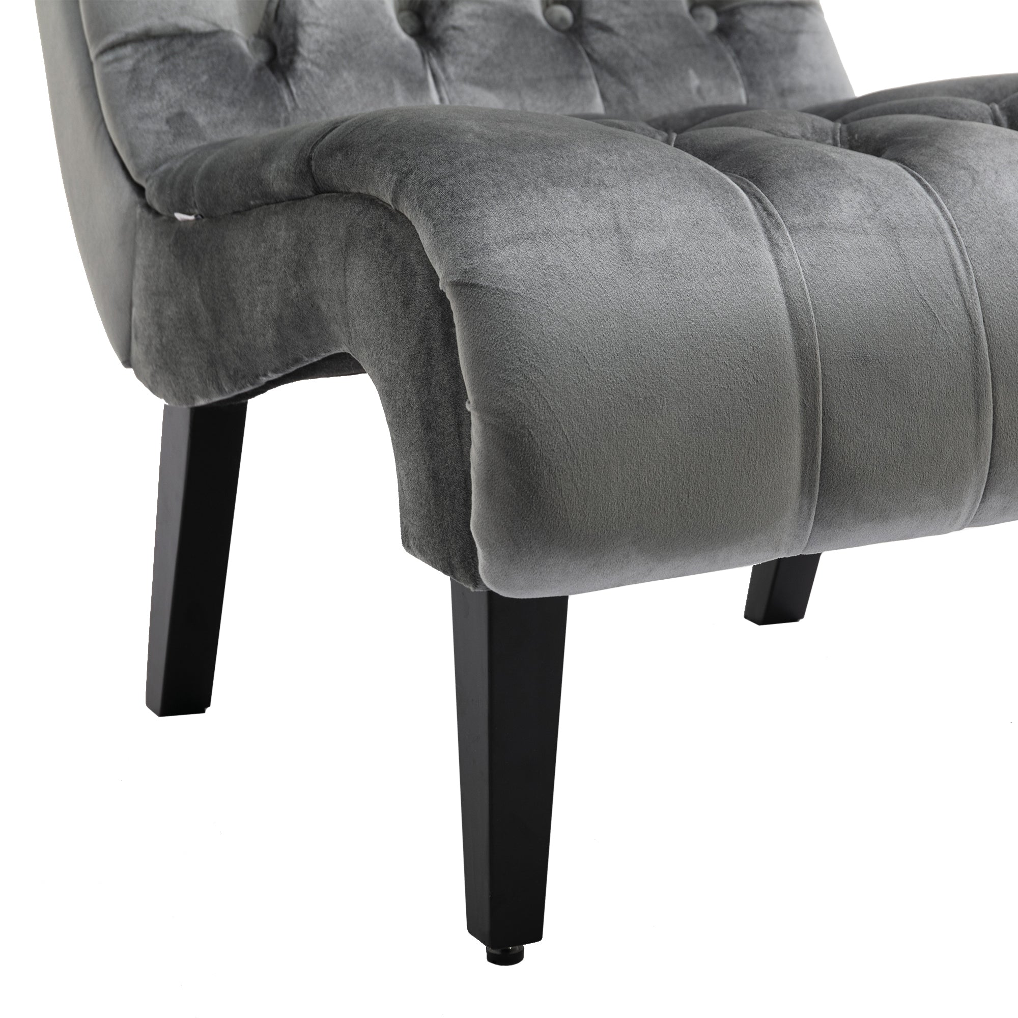 COOLMORE Modern Velvet Armless Accent Living Room Chair / Leisure Chair,Upholstered Fabric Button Comfortable Chair with Wooden Legs for Bedroom, Living Room, Office (Silver Velvet)