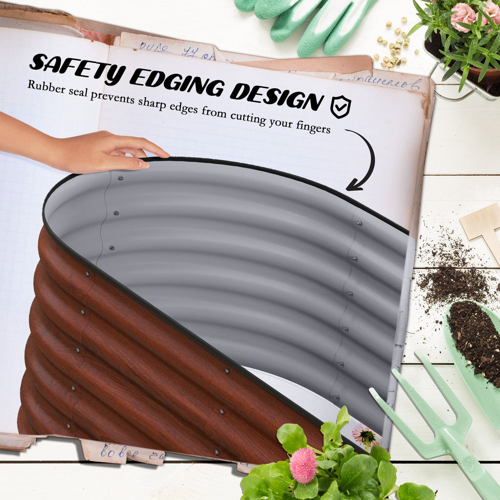 Outsunny 5' x 2' x 1.4' Galvanized Raised Garden Bed Kit, Outdoor Metal Elevated Planter Box with Safety Edging, Easy DIY Stock Tank for Growing Flowers, Herbs & Vegetables, Brown