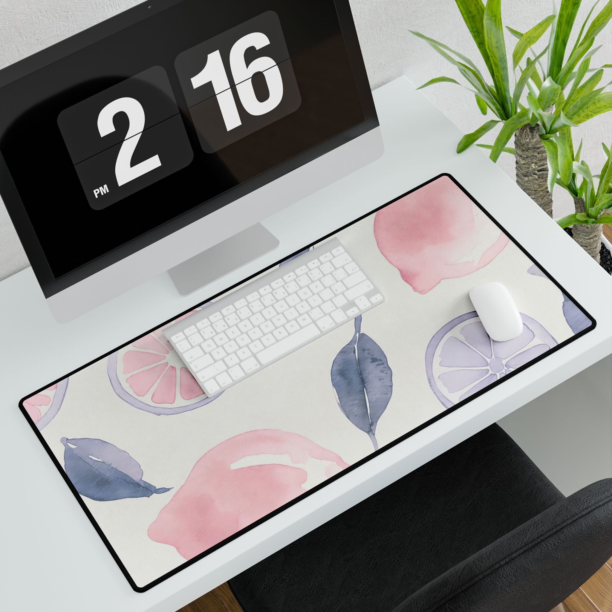 Pink Citrus Desk Mat | Pastel Lemon Coquette Mouse Pad for Cute Workspaces
