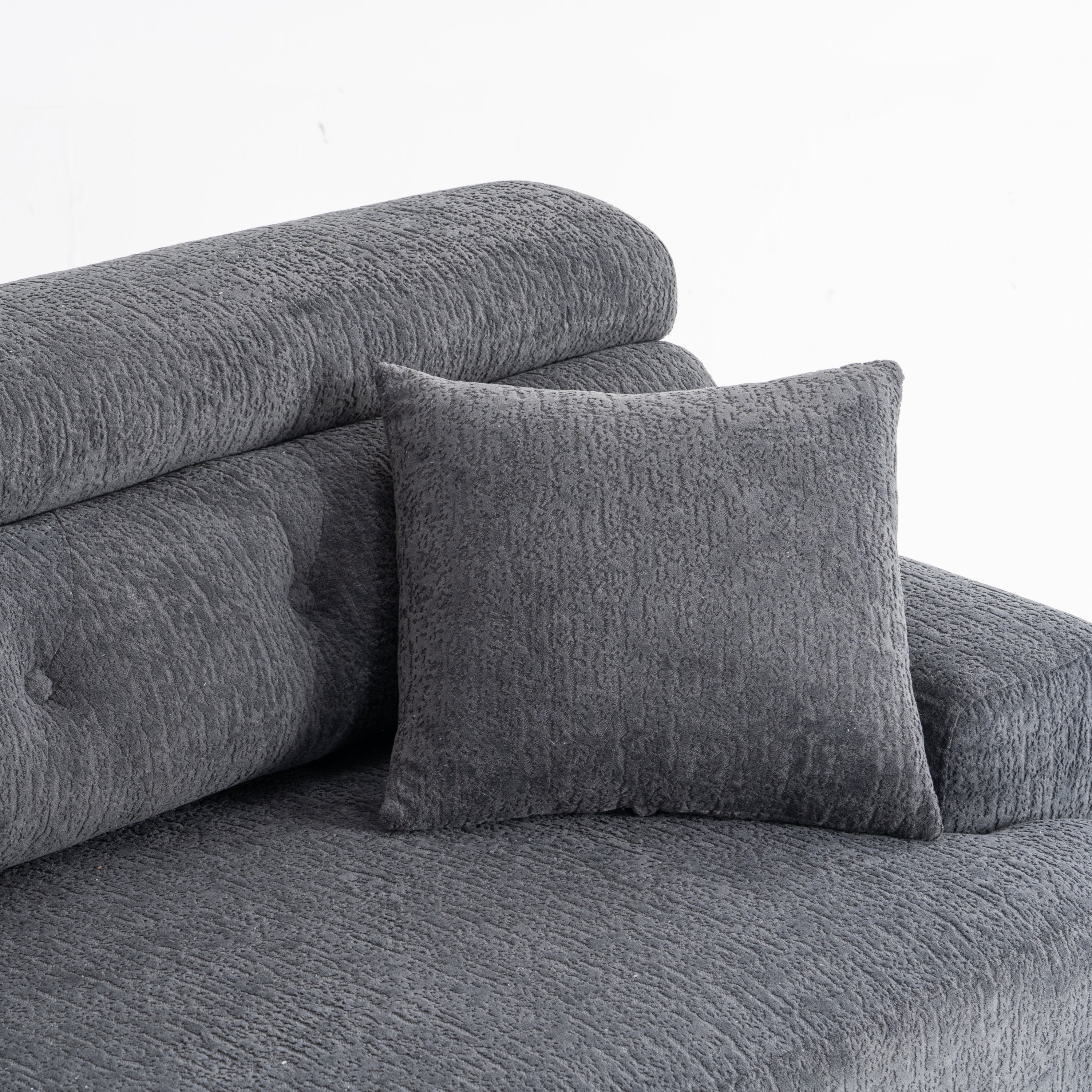 LY-029 GRAY COMPRESSION SOFA: 4-seater combined sofa, Wood Grain Chenille fabric, full sponge compression sofa,combined sofa with 2 pillows  for living/ Home Furniture/ Apartment