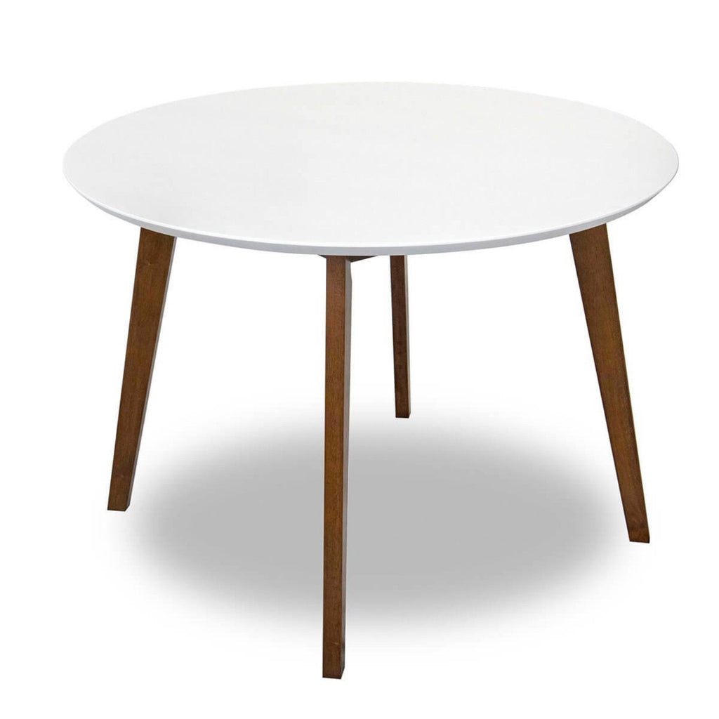 Alina Contemporary Dining Table with Smooth White Finish and Solid Wood Base 43' Diameter X 29.5' H Kitchen Dining Room Circle Dinner Pedestal Table