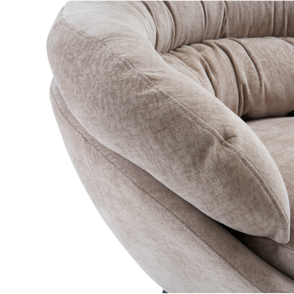 Modern Chenille Office Chair, 360° Swivel Club Chair/Accent Chair with Removable Cushion, Round Office Chair, Black Metal Base, Cotton Material, Living Room, Bedroom, Reading Corner, Office (Brown)