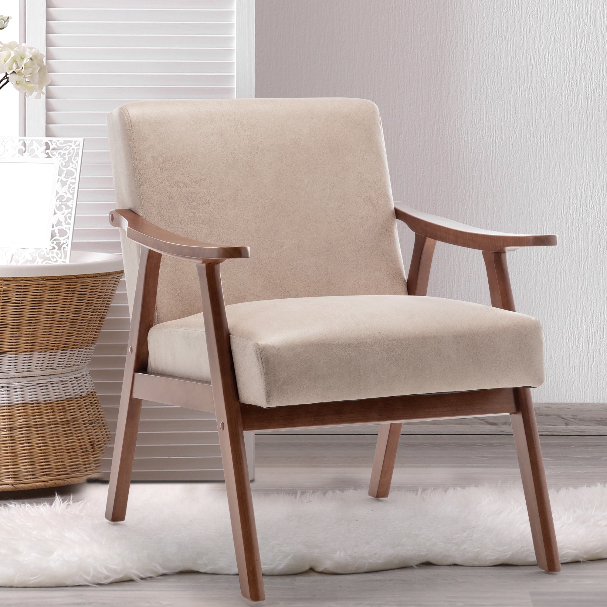 Mid-Century Modern Chair, Living Room Chair with Solid Wood Frame, Accent Chair Extra-Thick Backrest, Wingback Chair for Bedroom, Reading Room, Living Room, Lounge Chair Indoor