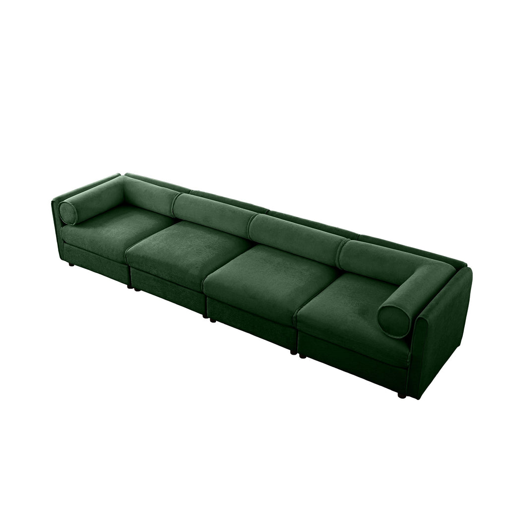 Modular Sectional Sofa with Storage, Cylindrical Backrest and Armrests Deep Comfortable Seating,Durable and Supportive for Living Room,4 Seat Sofa,Green