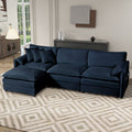 Modular Sectional Sofa, Oversized Deep Seat L Shaped Couch Set for Living Room, 3-Seater Comfy Cloud Couches with Movable Ottoman, DIY Combination, Chenille,Blue