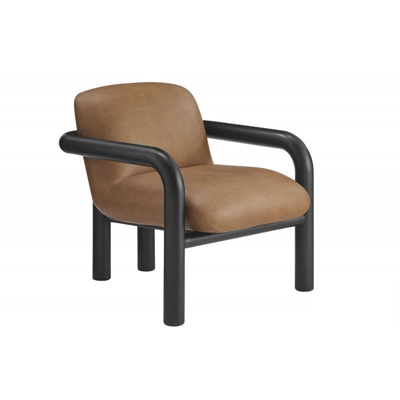 Modern Wood Frame Faux Leather 1pc Accent Chair, Living Room Upholstered Armchair, Black/Brown