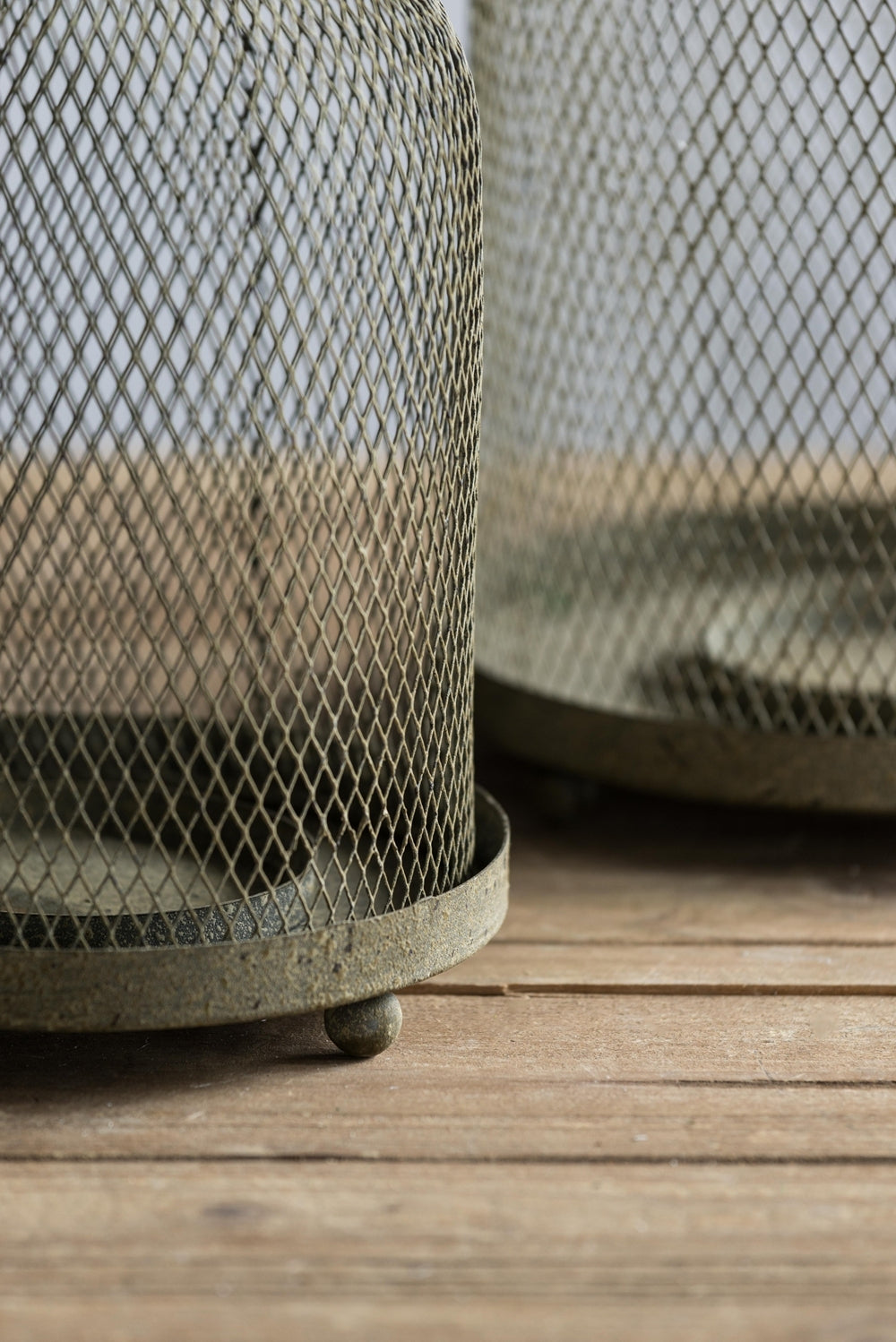 Set of 2 Ophira Sparrow Antique Gray Mesh Candle Holders, L: D8.5x13'  S: D7x10'