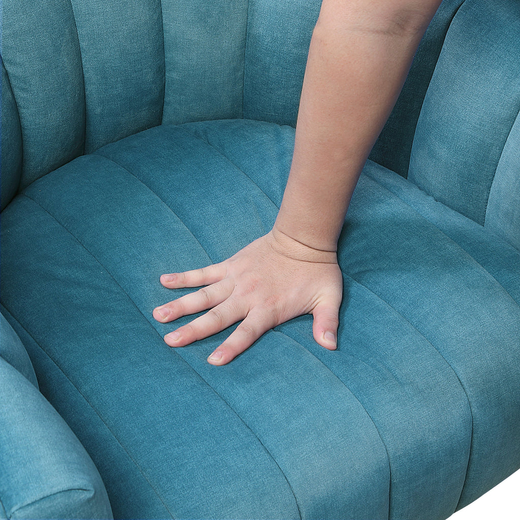 Dark Teal Velvet Accent Chair Modern Luxury Living Room Furniture, 1pc Swivel Chair Comfortable Barrel Back