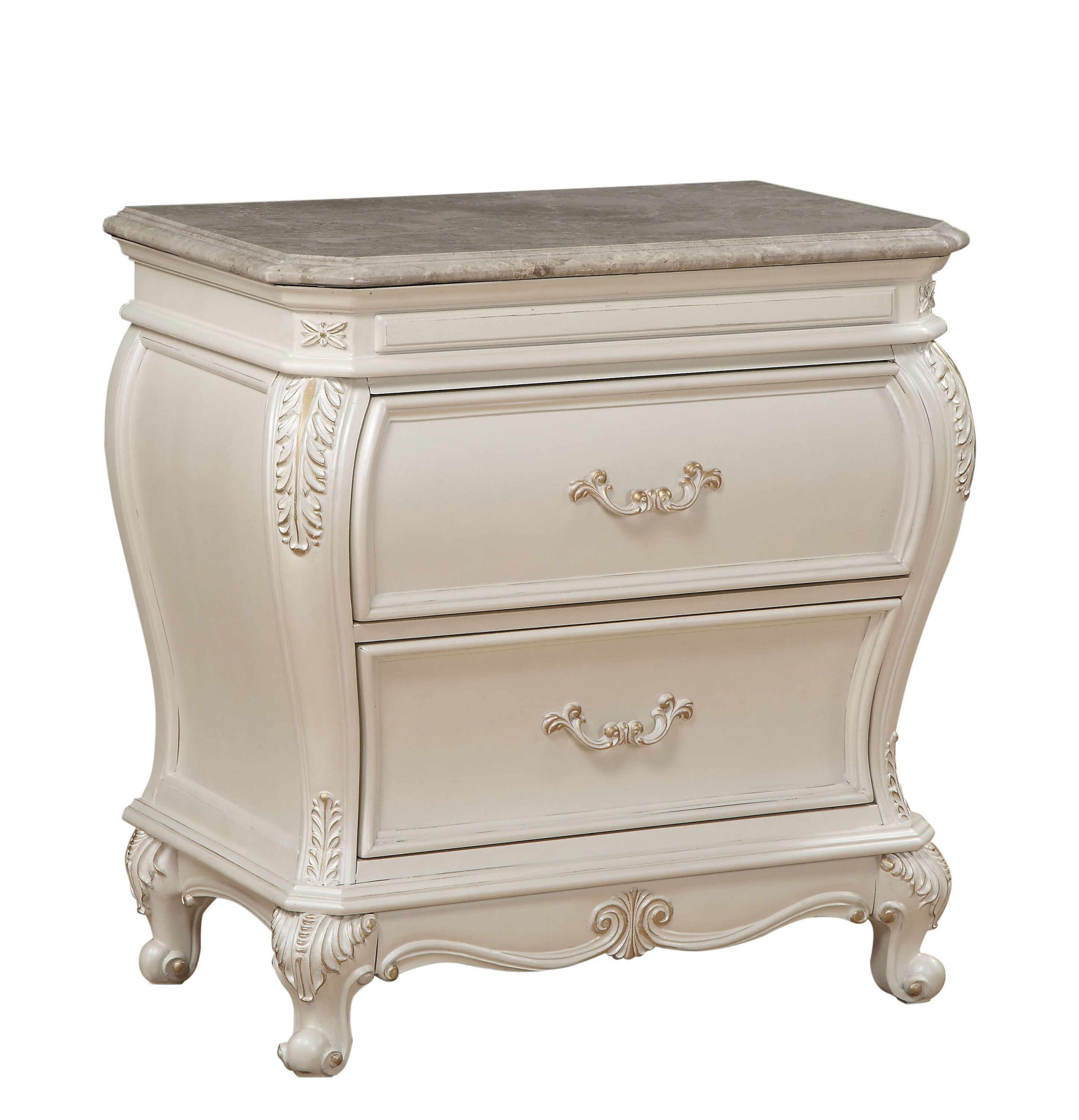Pearl White 2-Drawer Nightstand with Queen Anne Legs