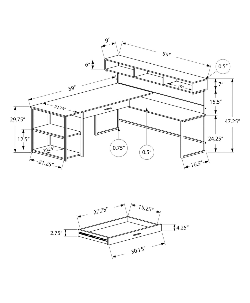 Computer Desk, Home Office, Corner, Storage Drawers, L Shape, Work, Laptop, Brown Laminate, Black Metal, Contemporary, Modern