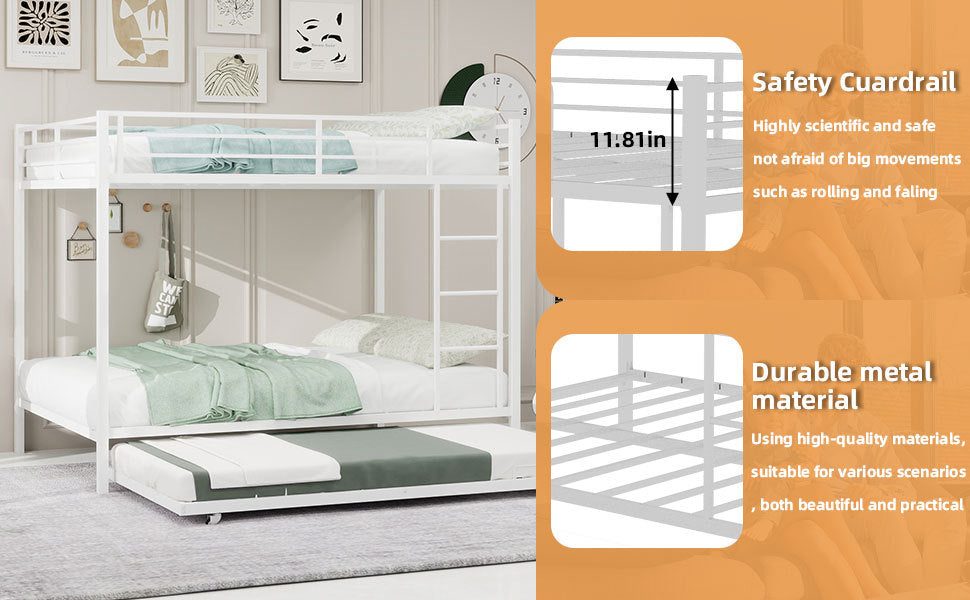Durable Square Tube Iron Bunk Bed Featuring Safety Rails, Modern Minimalist Look, Ideal for Kids Room, Guest Room or Shared Space, Easy Assembly & Long - Lasting Performance-Full size: 137cm × 190cm