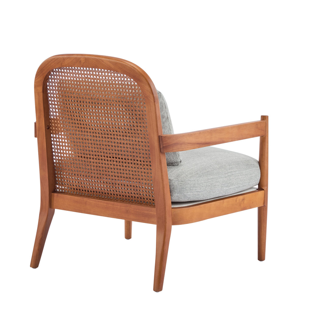 [Set of 2] 26.6' Mid-Century Modern Accent Chair with Walnut Finish Solid Wood Frame and Rattan Backrest, Greyish-Green Cushion, Comfy Armchairs for Living Room, Bedroom, Reading Nook