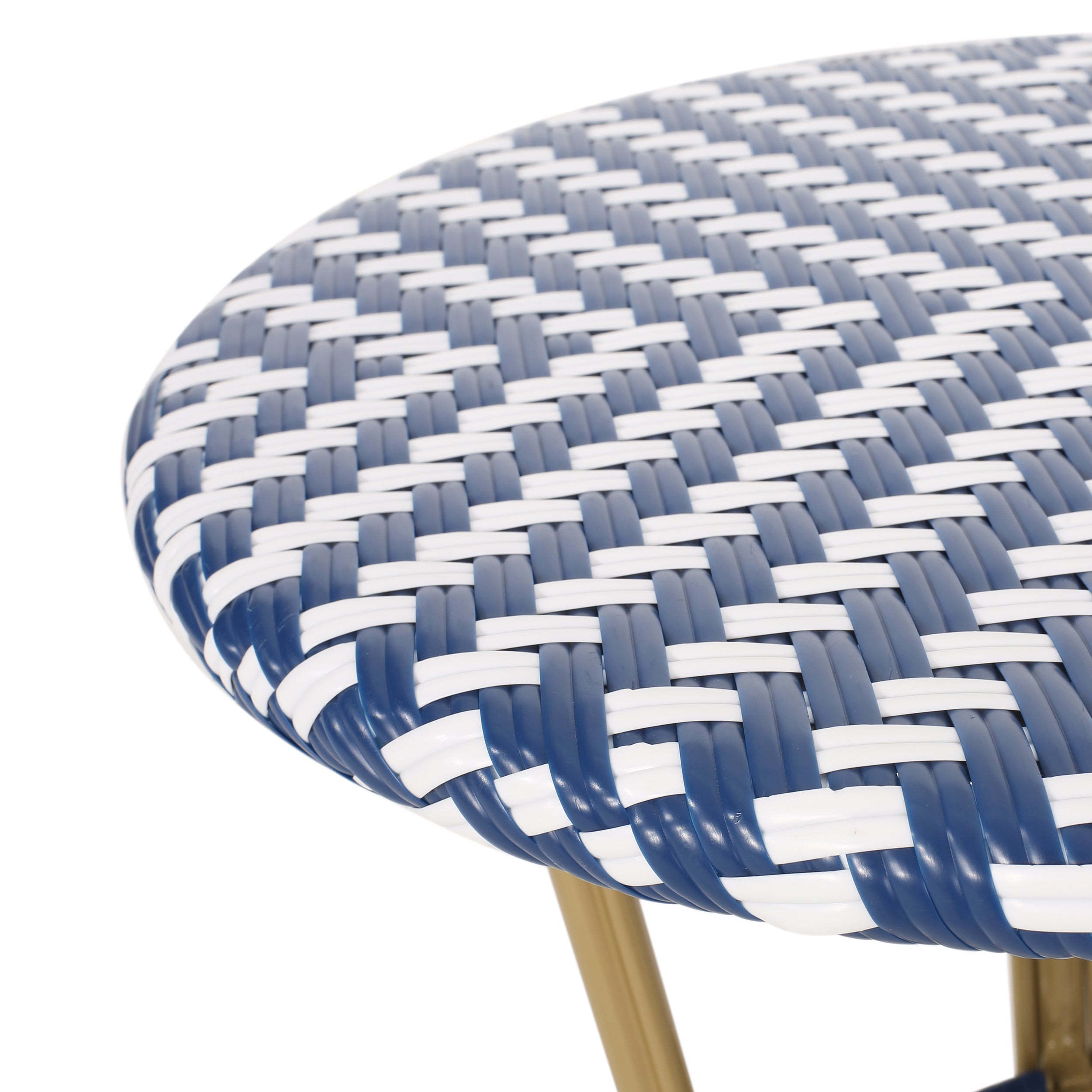 French Bistro Table Outdoor Elegance White+Blue Rattan 21.75x21.75x28.50 inches