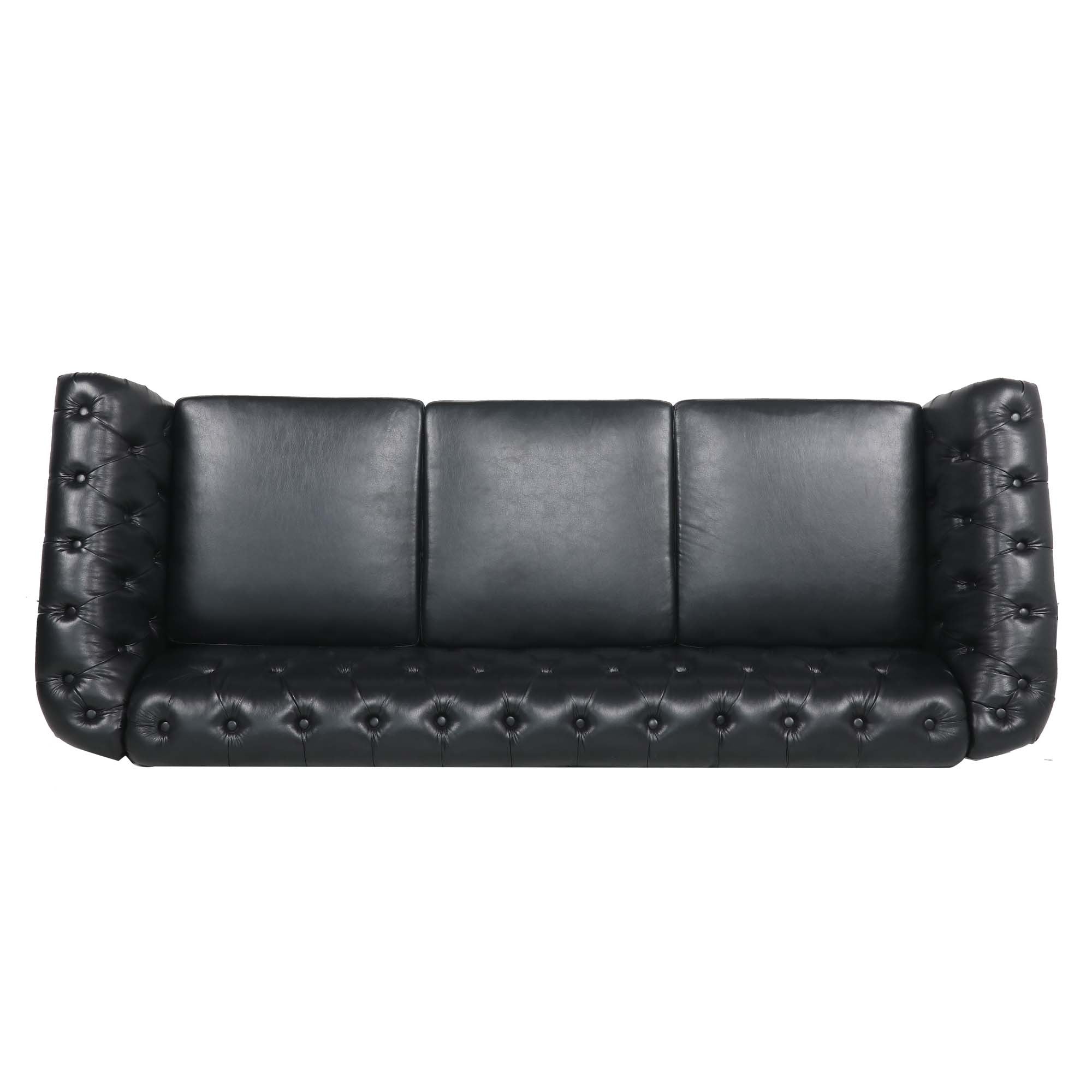 84.65" BLACK PU Rolled Arm Chesterfield Three Seater Sofa