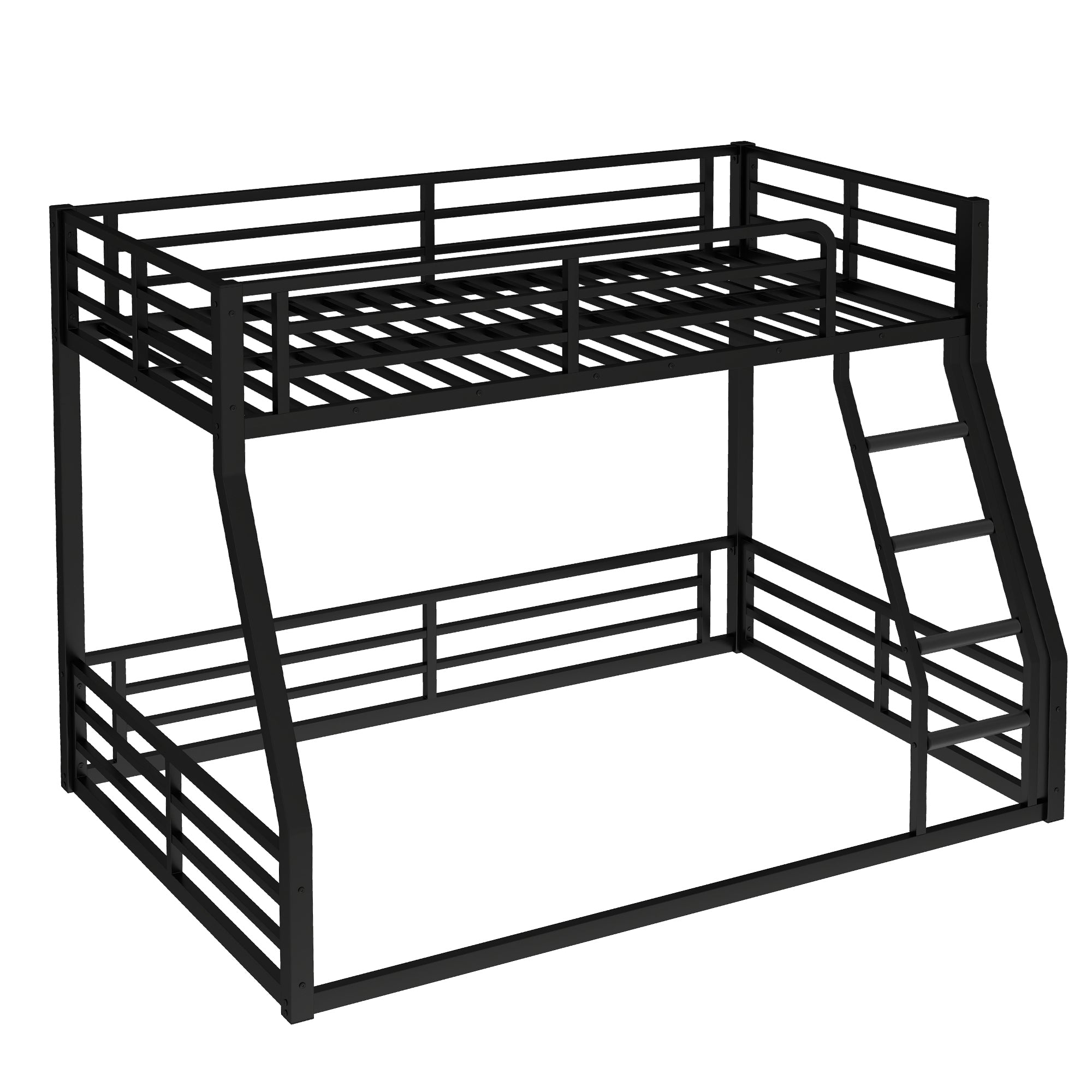Metal Bunk Bed, Twin over Full Floor Bunk Bed Frame,Heavy-Duty Bunk Bed for Kids, Teens, Adults, Noise-reduced Design, Black