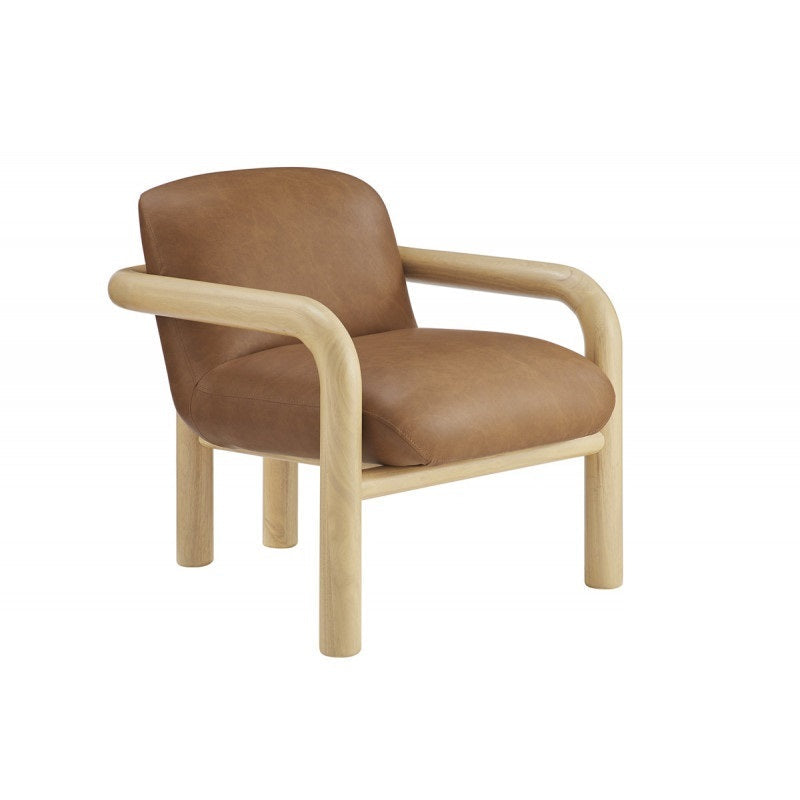 Modern Natural Wood Frame Faux Leather 1pc Accent Chair, Living Room Upholstered Armchair