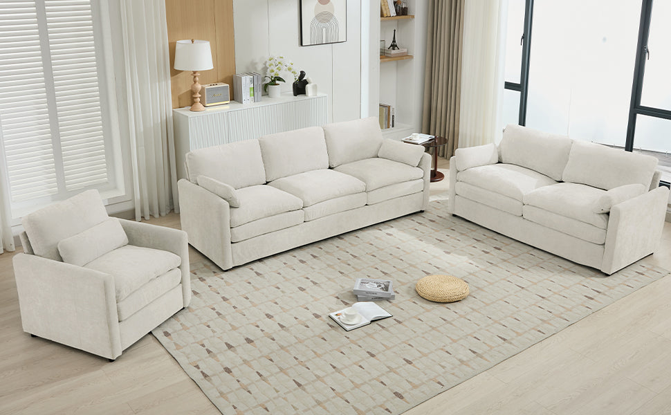 Cozy Upholstered Sofa Set Oversized Comfy Cloud Sofa Double Cushion Sofa Group Plush Cushion Sofa Couch for Living Room, Beige