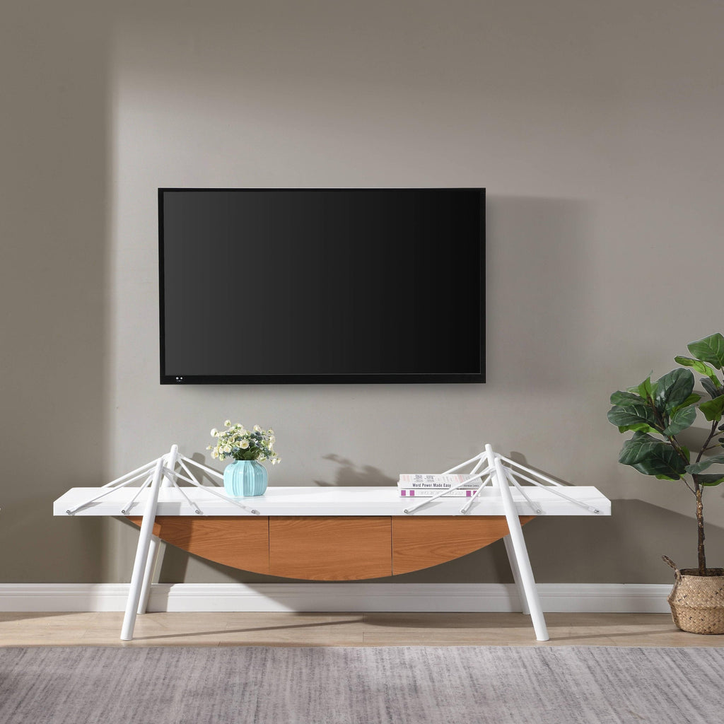 Sailboat-Shaped TV Stand, 70.87 inch Modern Entertainment Center with Drawer, MDF Wood Media Console Table, Unique Nautical Design, Sturdy Metal Support, Storage Cabinet for Living Room and Office
