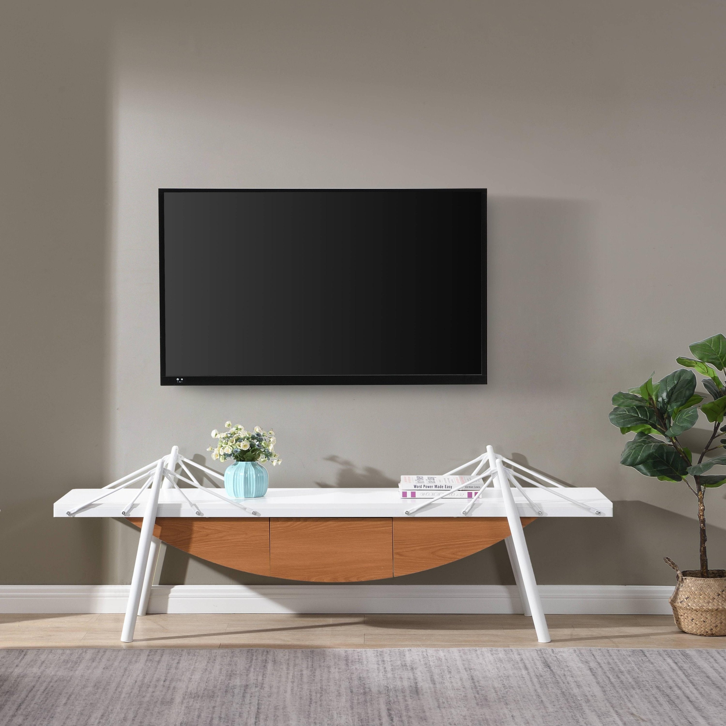 Sailboat-Shaped TV Stand, 70.87 inch Modern Entertainment Center with Drawer, MDF Wood Media Console Table, Unique Nautical Design, Sturdy Metal Support, Storage Cabinet for Living Room and Office