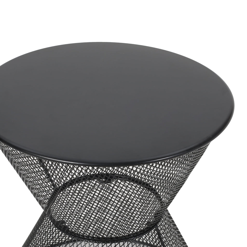 NEVADA Outdoor Side Table with Breezy Mesh Look in Matte Black Iron, 17.75 x 17.75 x 18.25 inches