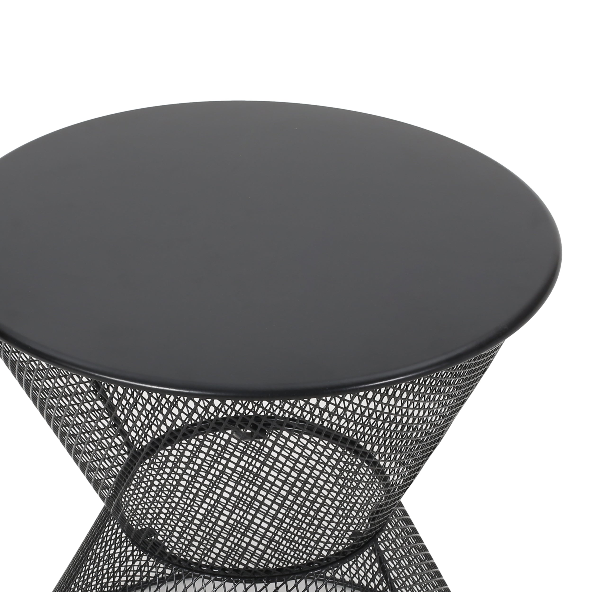 NEVADA Outdoor Side Table with Breezy Mesh Look in Matte Black Iron, 17.75 x 17.75 x 18.25 inches