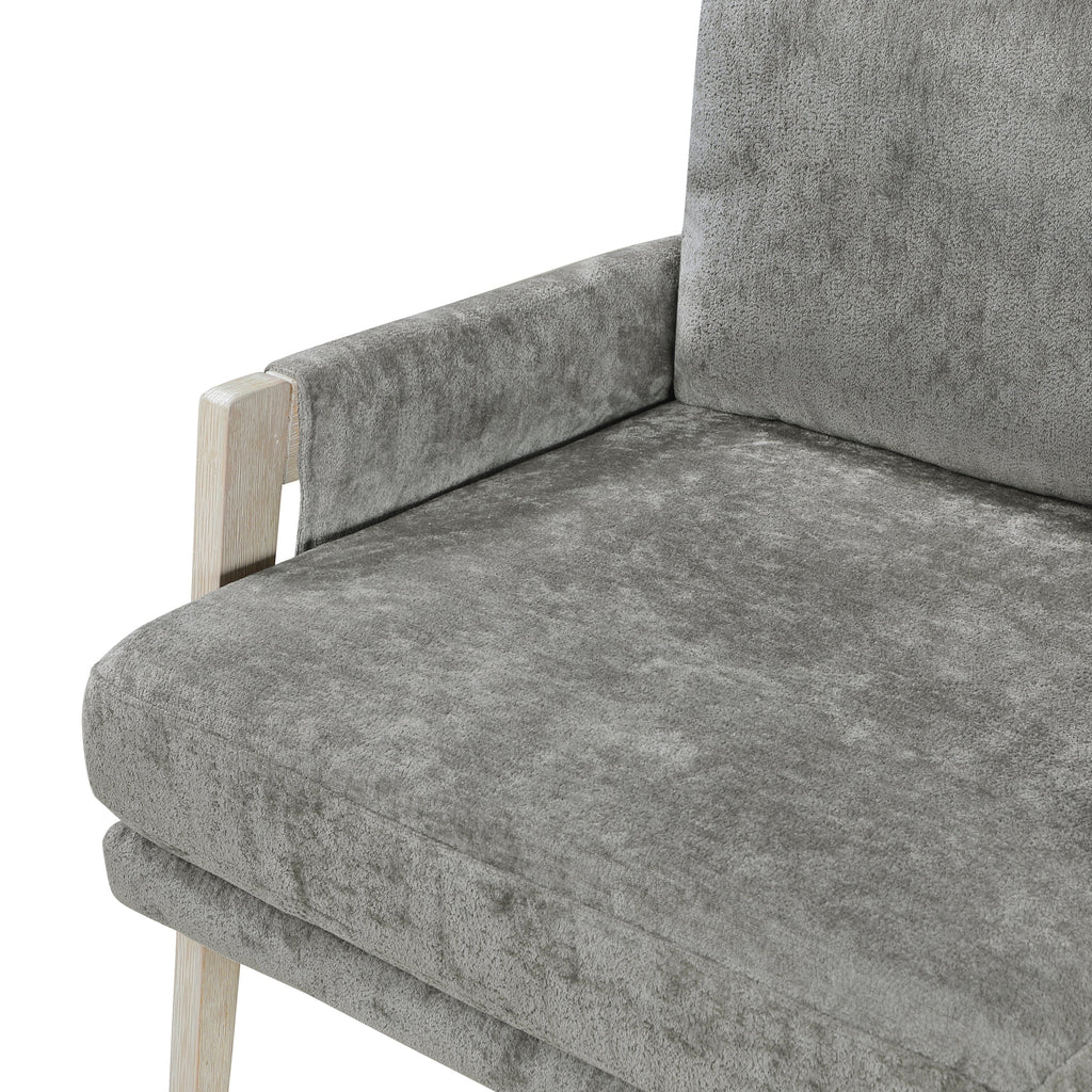 Modern Home Accent Chair Cushion Seat Back Chenille Fabric Upholstery Brownish Gray Solid Wood Furniture 1pc