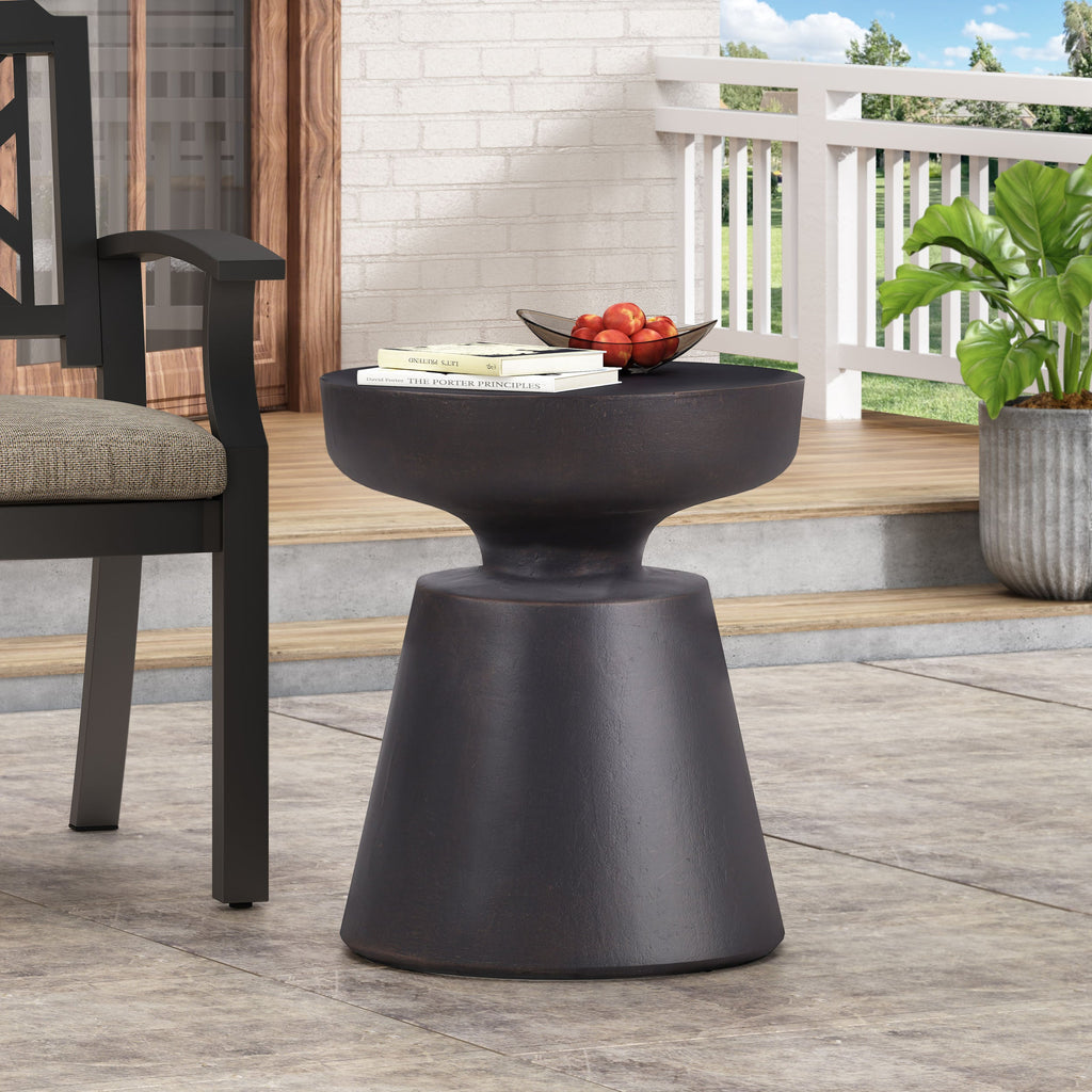 Outdoor Lightweight Concrete End Table with Half-sphere Top, Copper