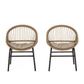 Outdoor Accent Chair with Curved Back and Basket Frame, Set of 2, Light Brown and Beige