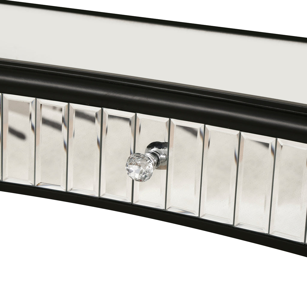 47' Half-Moon Mirrored Console Table with Fluted Glass & Crystal Knob Drawer - Silver Entryway Vanity Desk for Bedroom/Dressing Room(Black+Sliver)
