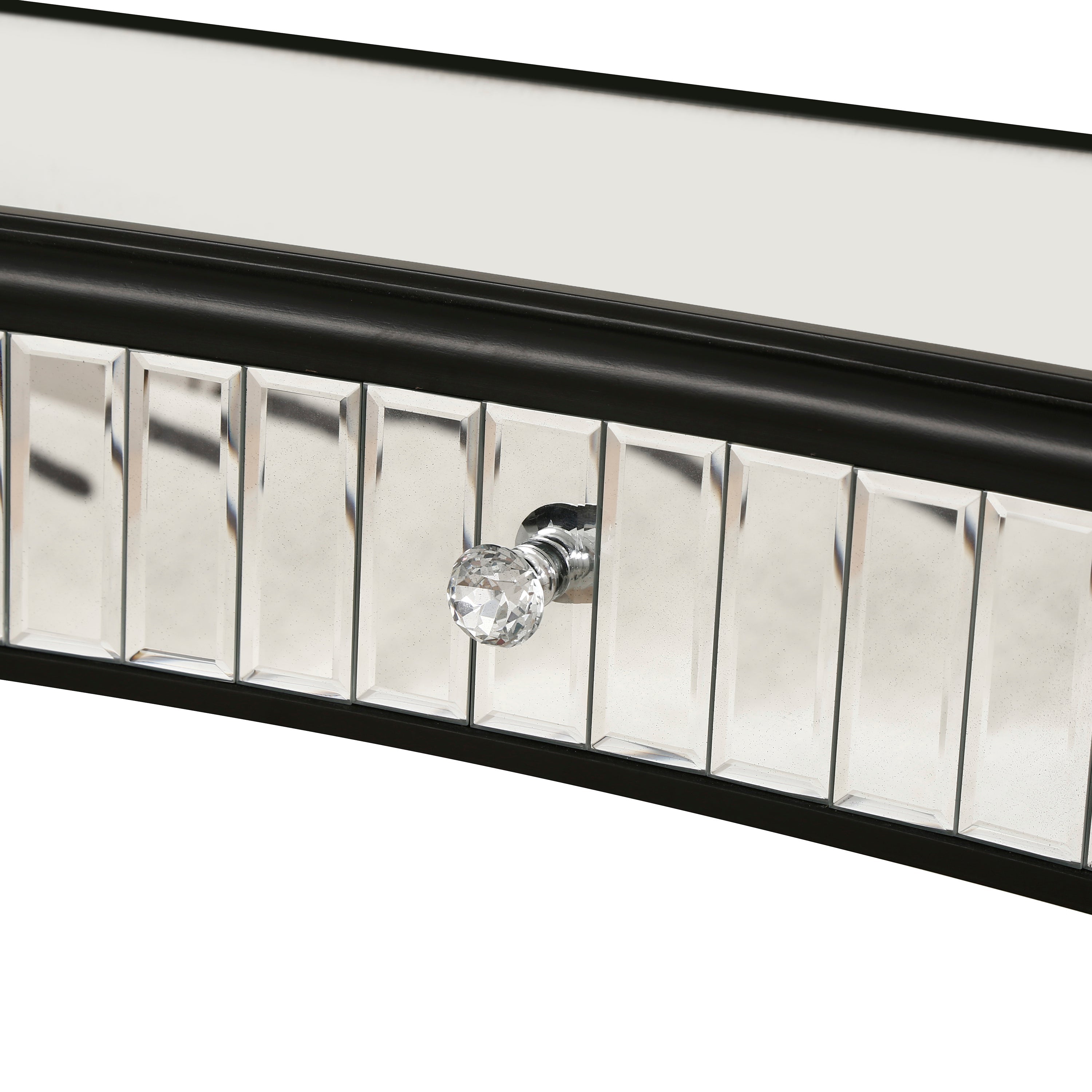 47' Half-Moon Mirrored Console Table with Fluted Glass & Crystal Knob Drawer - Silver Entryway Vanity Desk for Bedroom/Dressing Room(Black+Sliver)