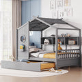 Wooden Full Size House Bed With Trundle, Modern Design for Kids with Storage Shlef, Gray(old SKU HL000095AAE)