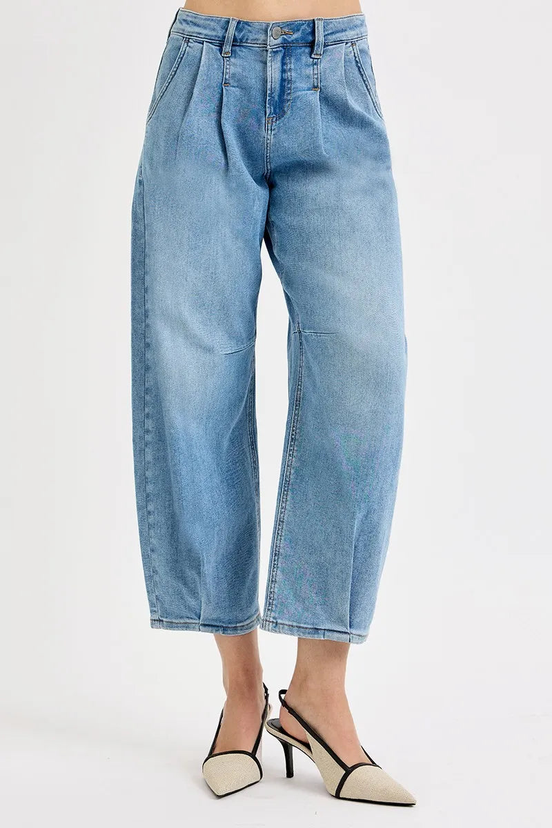 RISEN Full Size Mid Rise Fit Crop Wide Volume Leg Jeans Plus Size