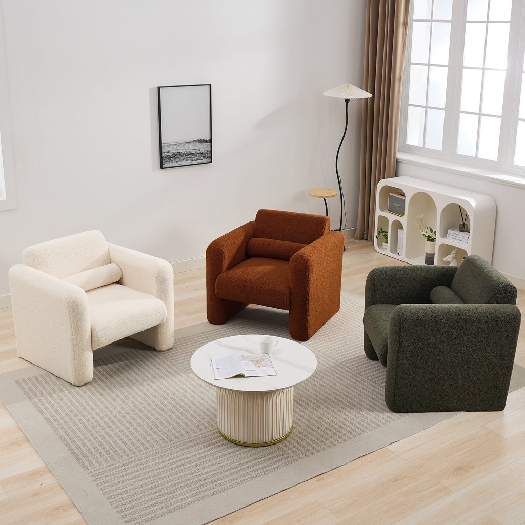 Modern Accent Chair Lambskin Sherpa Fabric Upholstered Comfy Reading Arm Chair Seaweed Green