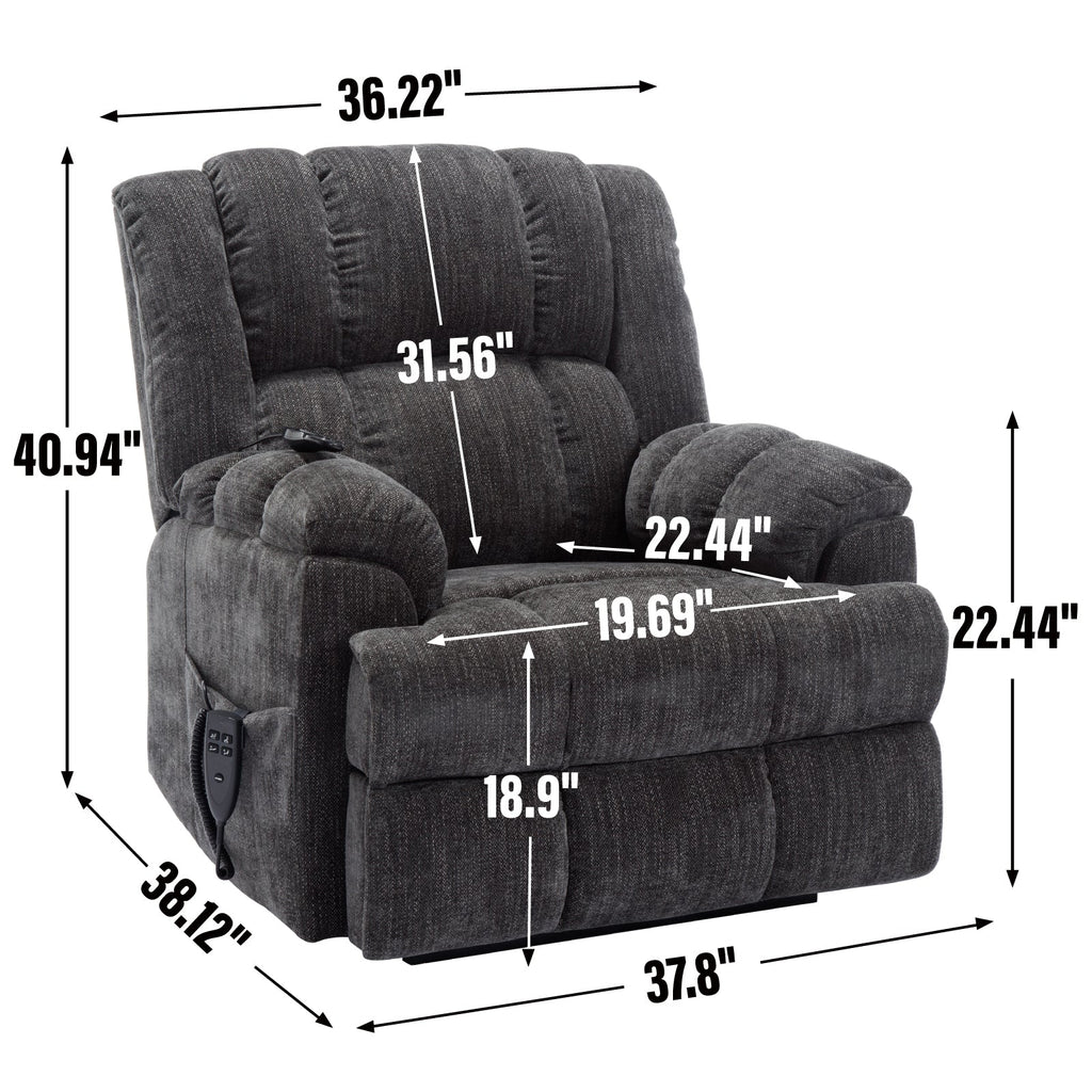 Dual Motor Heat Massage Infinite Position Up to 350 LBS Electric Power Lift Recliners with Power-Remote, Medium-firm and Heavy Duty, Grey