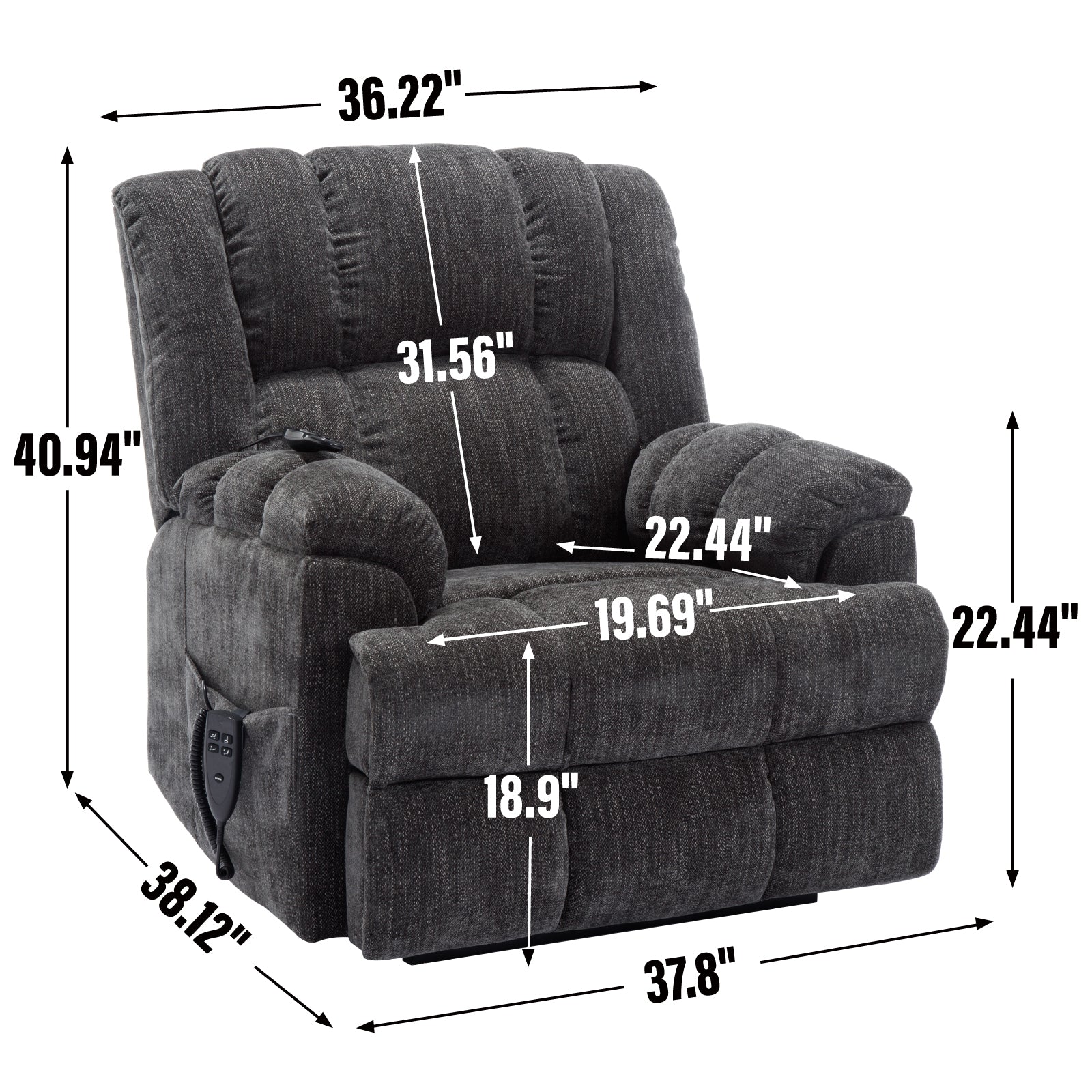 Dual Motor Heat Massage Infinite Position Up to 350 LBS Electric Power Lift Recliners with Power-Remote, Medium-firm and Heavy Duty, Grey