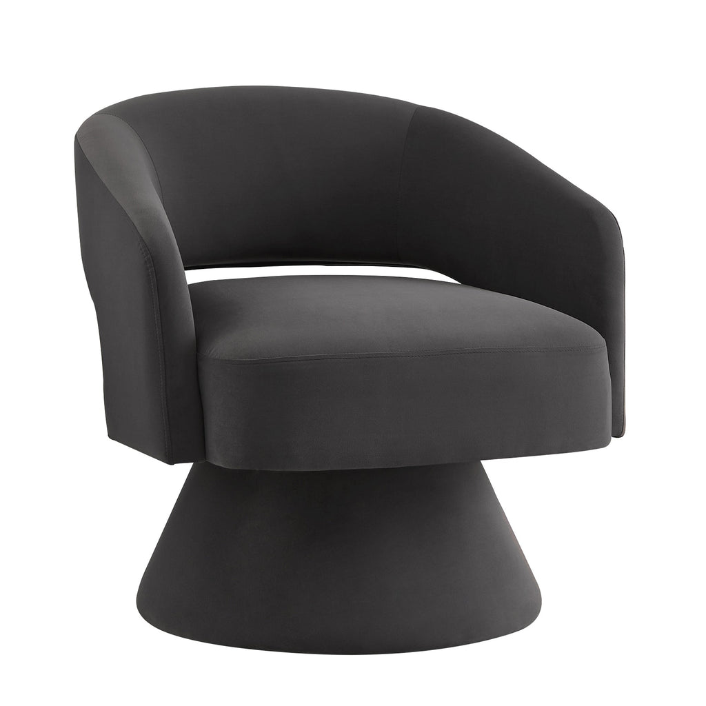 Modern Swivel Barrel Chair, Upholstered Velvet Round Accent Chairs,360 Degree Comfy Swivel Chair with Open Backrest, Single Chair Armchair for Living Room Bedroom, Homerest, Dark Gray