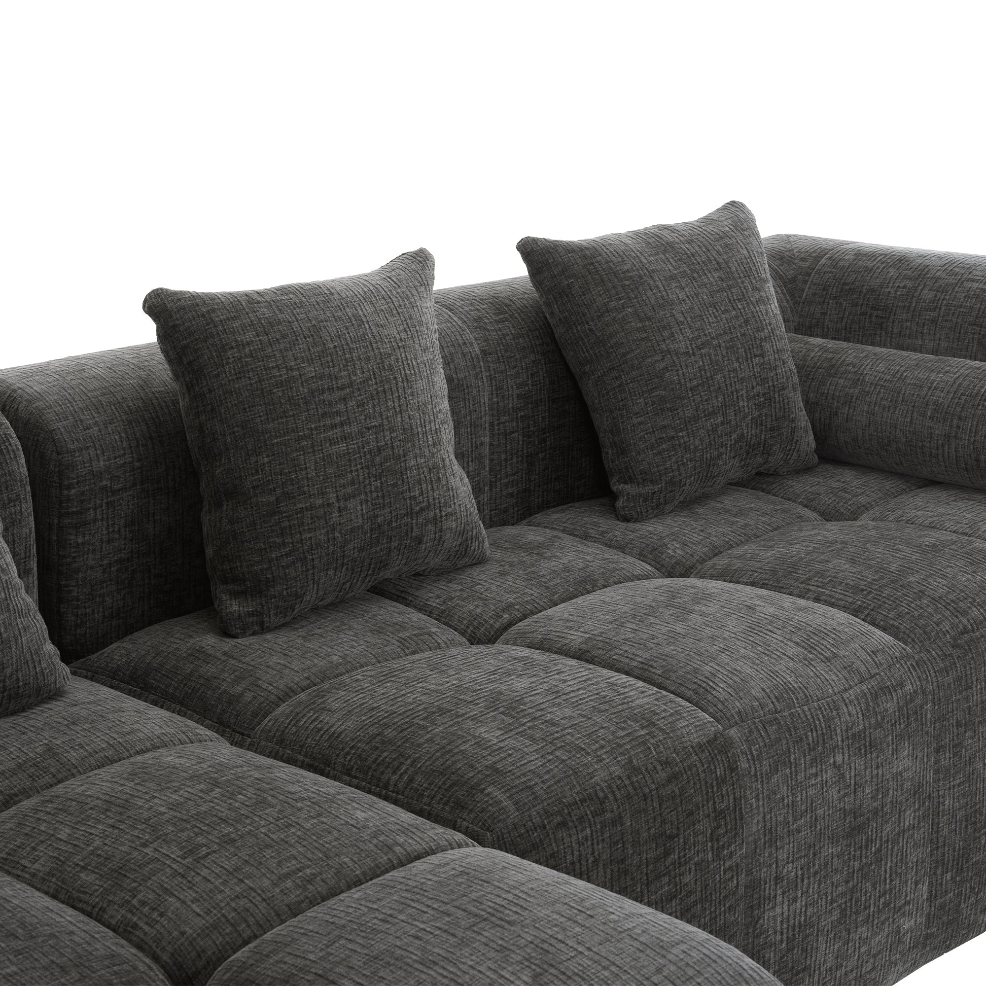 Modern Grey Modular Sectional Sofa with Deep Seating and Side Pockets in Chenille Fabric