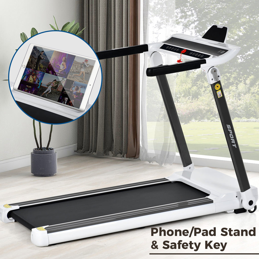 FITIME Portable Compact Treadmill with Electric Motorized 3.5HP, Bluetooth Speaker, White Metal, Medium Size