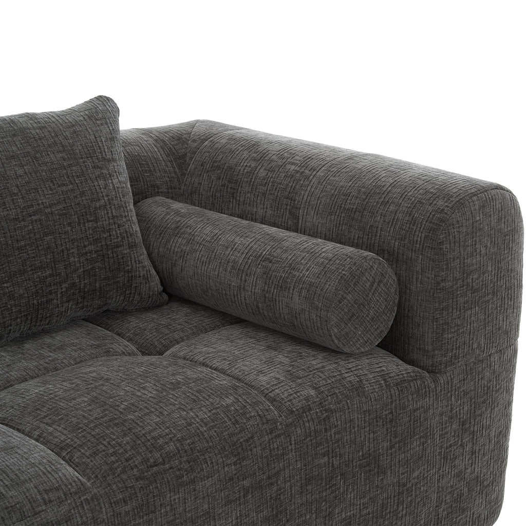 Modern Grey Modular Sectional Sofa with Deep Seating and Side Pockets in Chenille Fabric