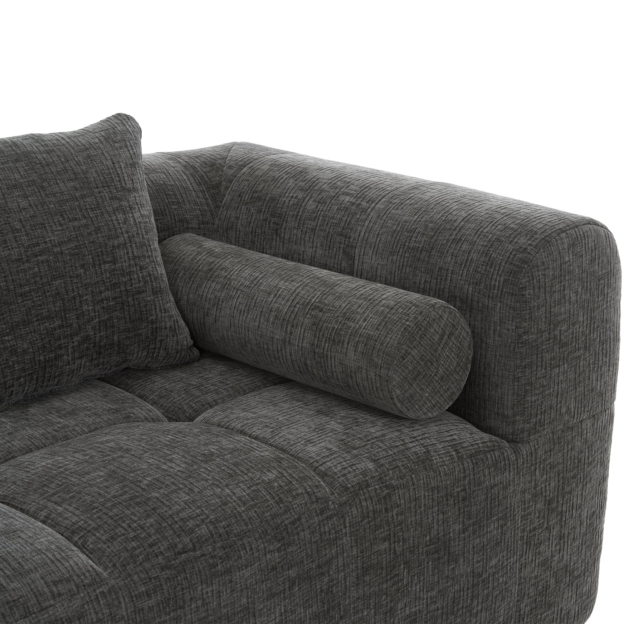 Modern Grey Modular Sectional Sofa with Deep Seating and Side Pockets in Chenille Fabric