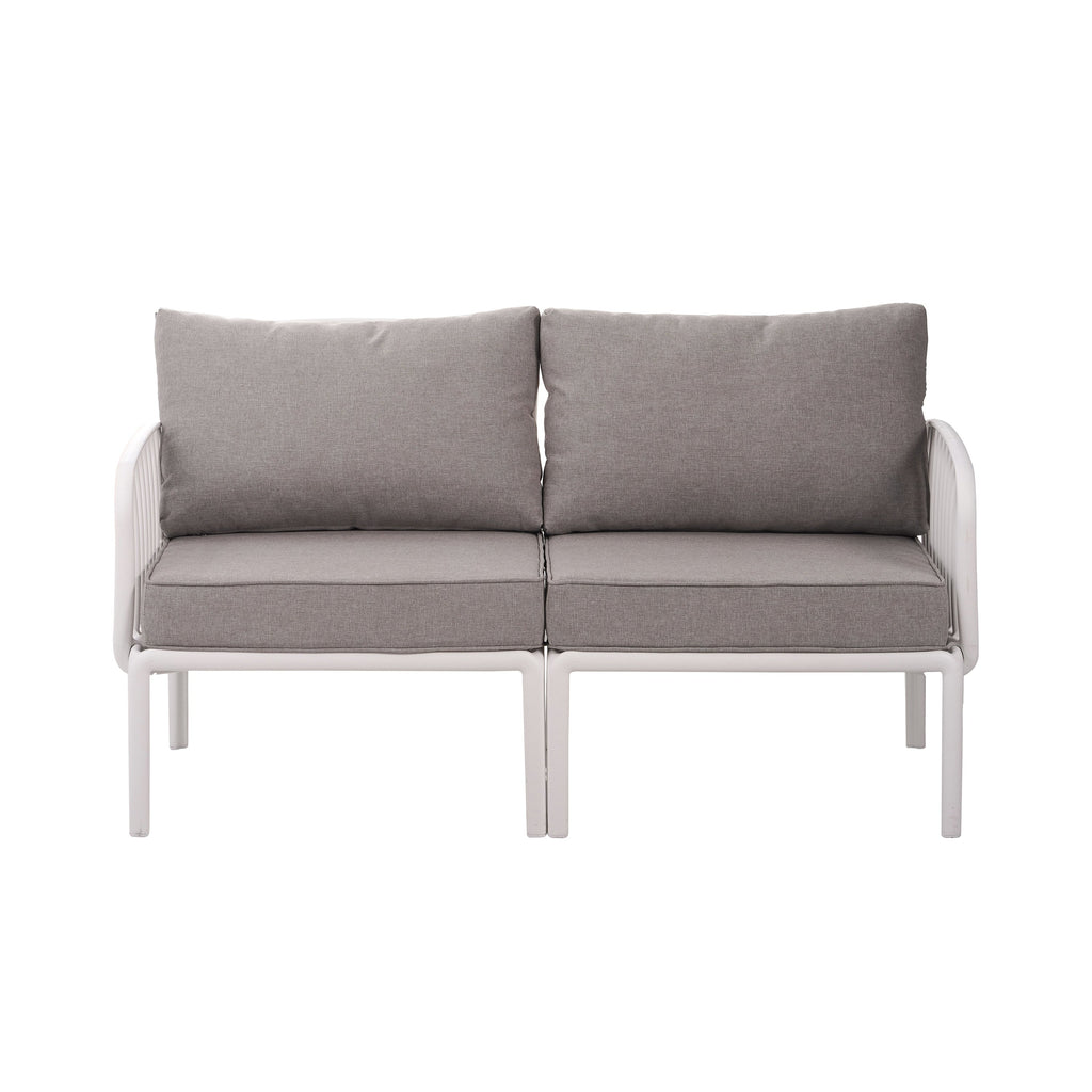 3 Piece Patio Conversation Sets, Modern Outdoor Patio Sectional Furniture Set with Square Coffee Table, Waterproof Thick Cushion Deep Seating for Porch, Balcony, White & Light Gray