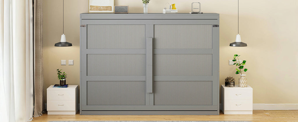 Queen Size Murphy Bed Wall Bed Modern design with LED Lights,Gray(OLD SKU:LP100973AAE)