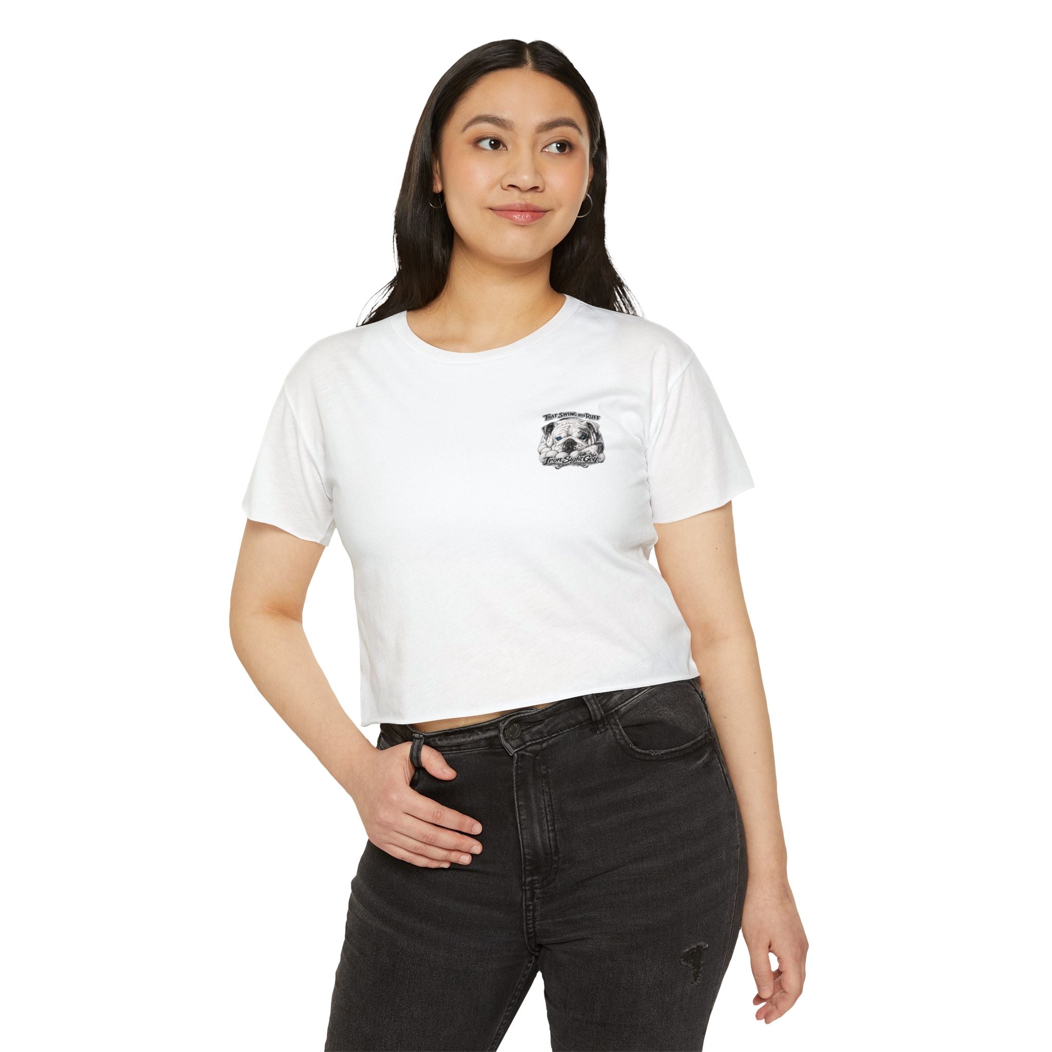 Bulldog Graphic Crop Top — “That Swing Was Ruff” Iron Sight Golf