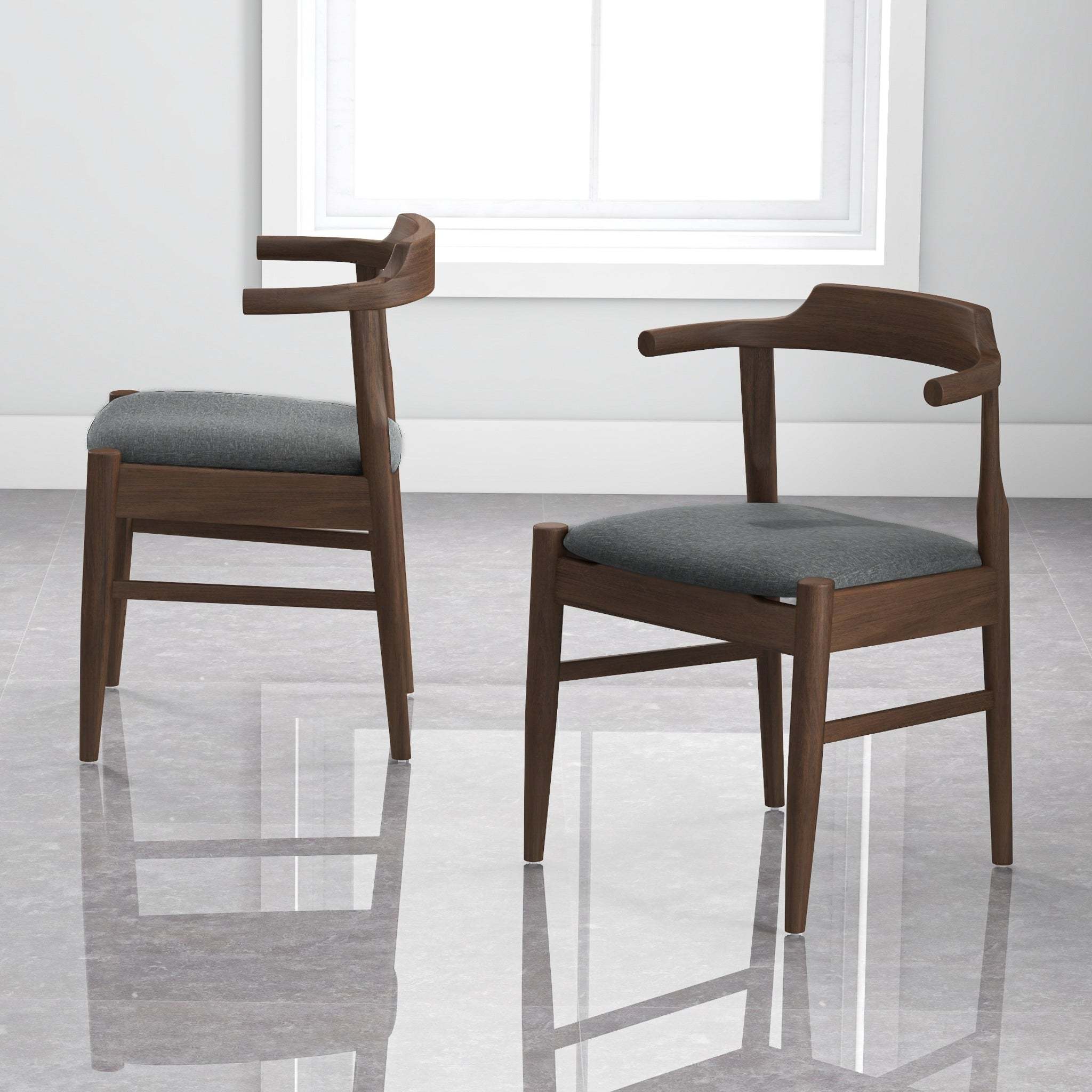 Daisy Mid-Century Modern Gray Fabric Dining Chair with Solid Wood Frame 18.50' L x 22.50' W x 28.00' H Farmhouse Kitchen Side Chairs with Foot Pegs (Set of 2)