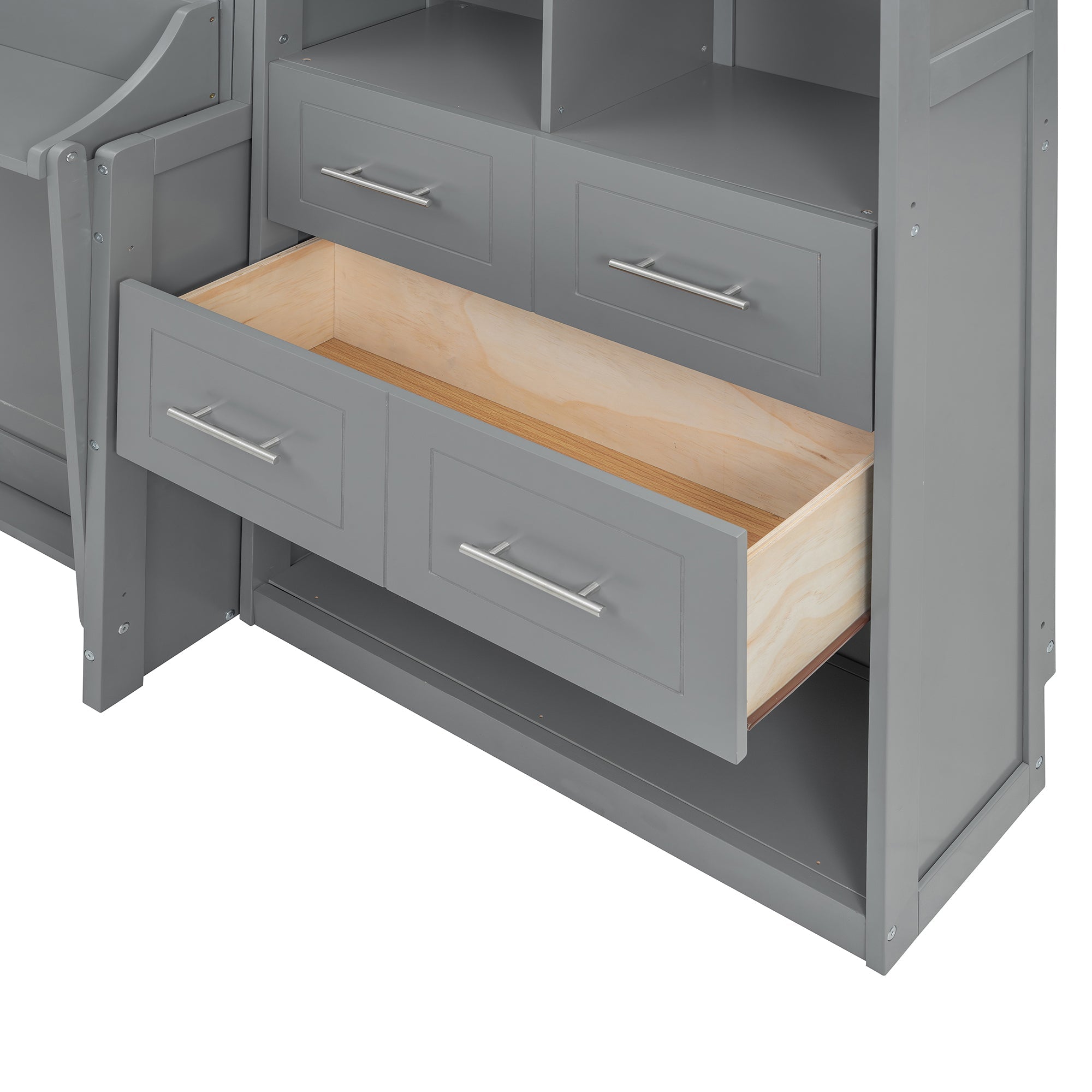 Queen Size Murphy Bed Wall Bed with Closet , Drawers and Shelves,Gray