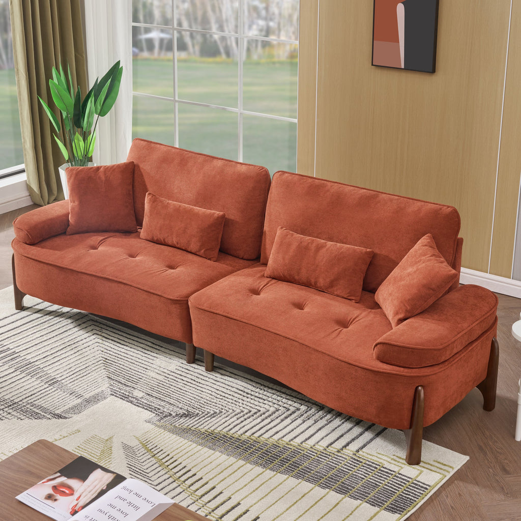 Comfortable Deep Seated Sofa with Pillows for Bedroom, Living Room, Office in Brick Red Velvet